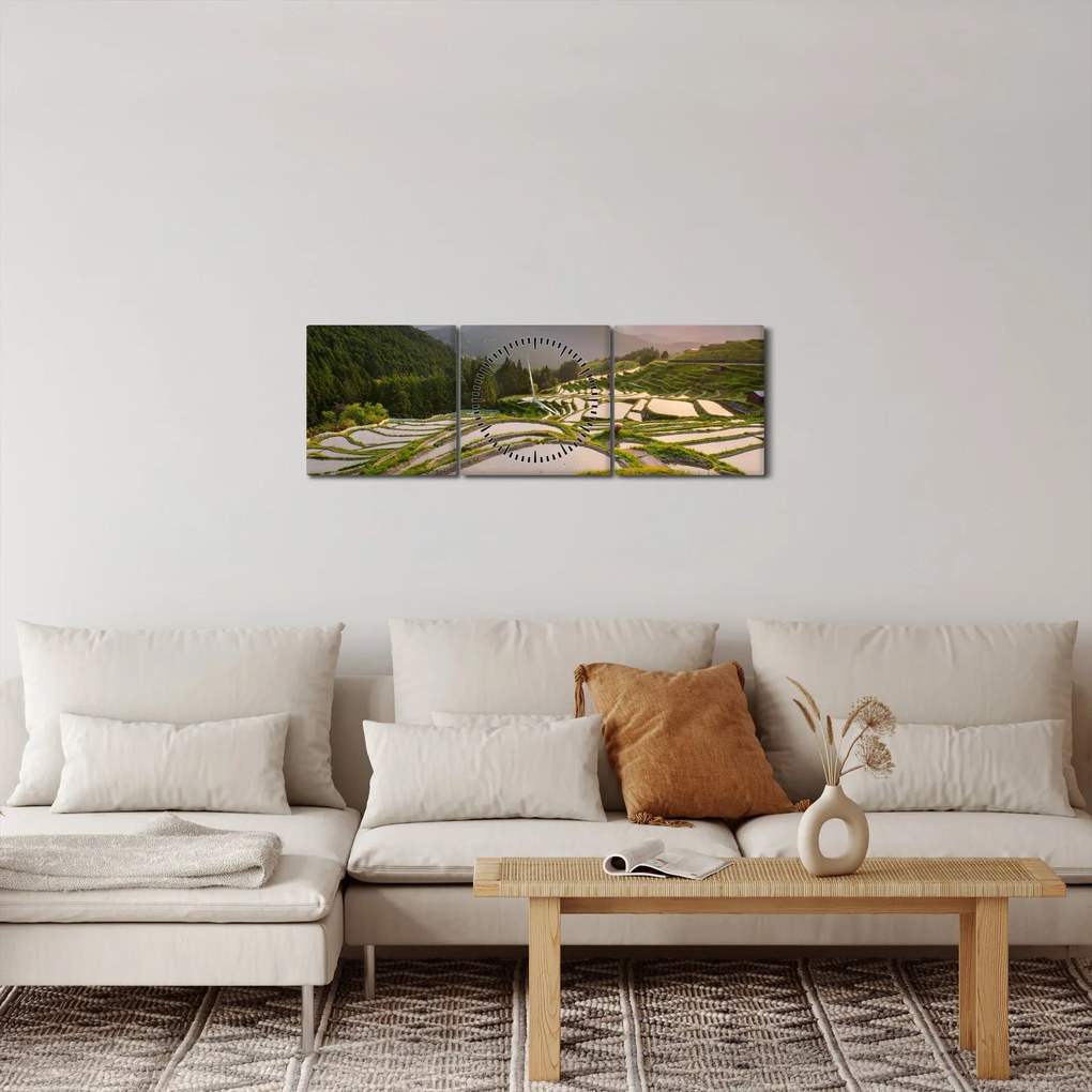 Obraz - Tarasy ryżowe (z zegarem) (90x30 cm)