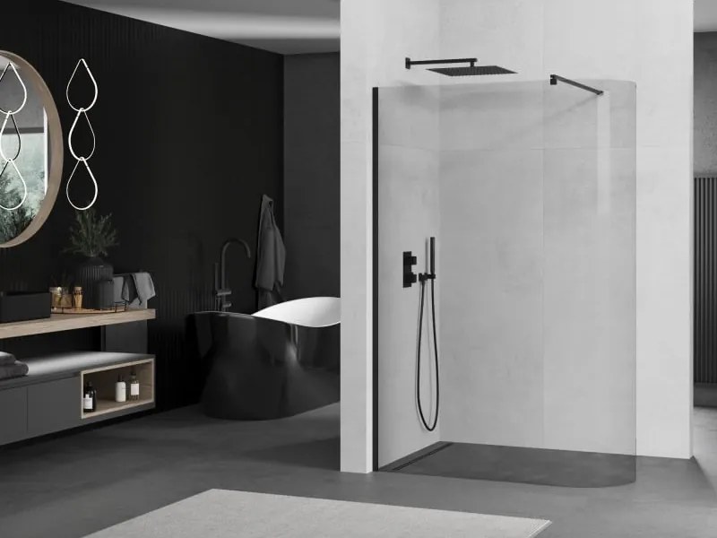 Mexen Kioto-R ścianka prysznicowa zaokrąglona Walk-in 140 x 200 cm, transparent 8 mm, czarna - 800-140-101-70-06