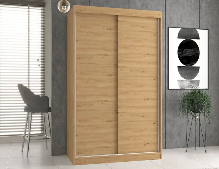 Szafa przesuwna z półkami i drążkiem dąb artisan 120 cm S7-D32