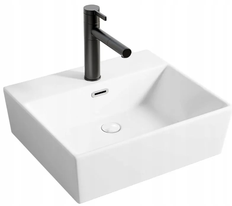 Umywalka ceramiczna stawiana biała nablatowa prostokątna duża 41 x 36 cm