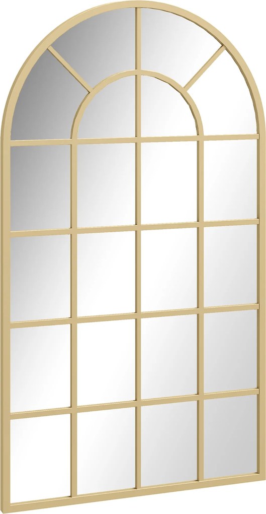 HOMCOM Lustro ścienna, design okienny, korytarzowe, metalowa rama, 110 x 62 cm, Złoto