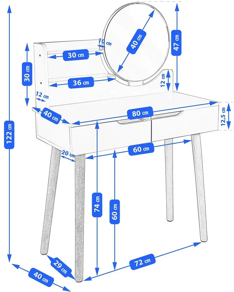 Skandynawska toaletka z lustrem LED T6-P49
