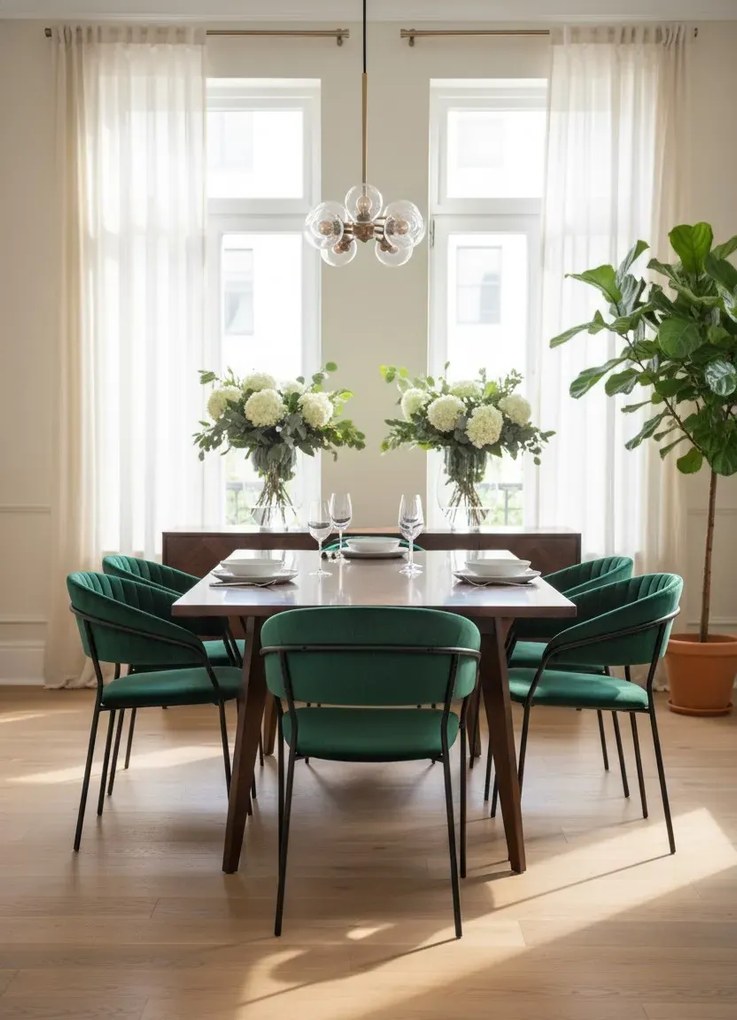 Komplet zielonych aksamitnych metalowych krzeseł 4 szt. G4-H17