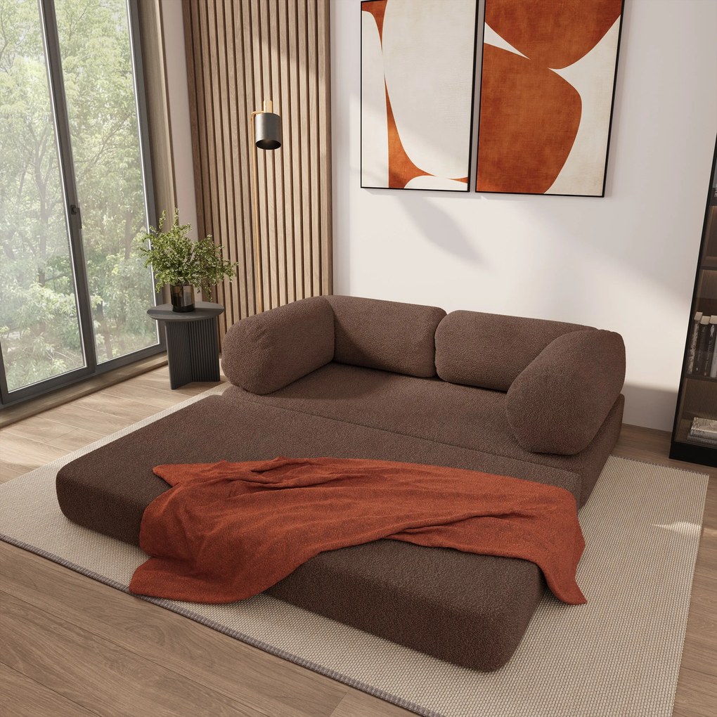 Masseno Sofa piankowa EIREN z funkcją spania, Kanapa z pianki do salonu, Bezmontażowa, Tkanina bucle – Brązowy QUELLE 25