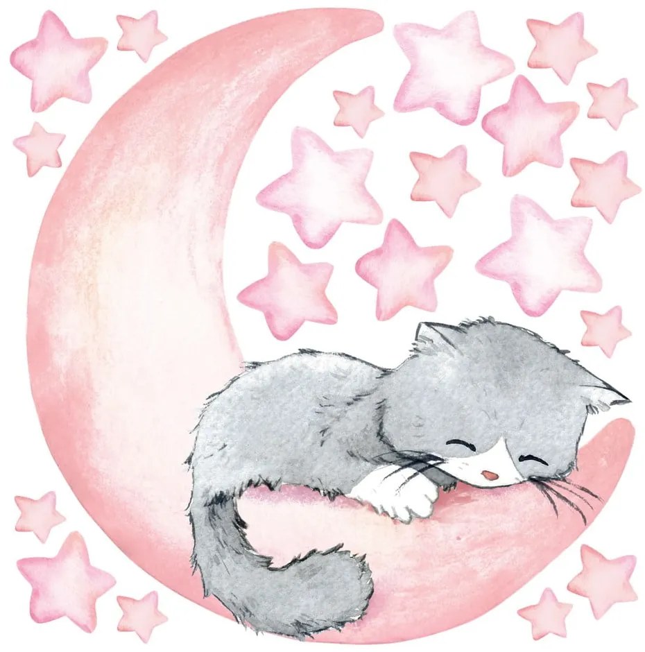 Różowe dziecięce naklejki ścienne Ambiance Magic Cat