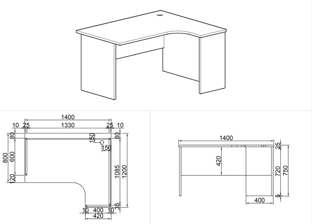 Biurko ergonomiczne MIRELLI A+, prawe, brzoza