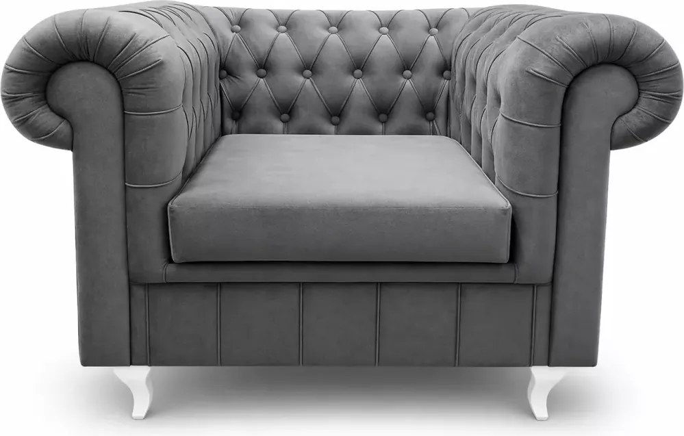 (Wyprzedaż) Nowoczesny fotel tapicerowany Chesterfield Asti, szary welur