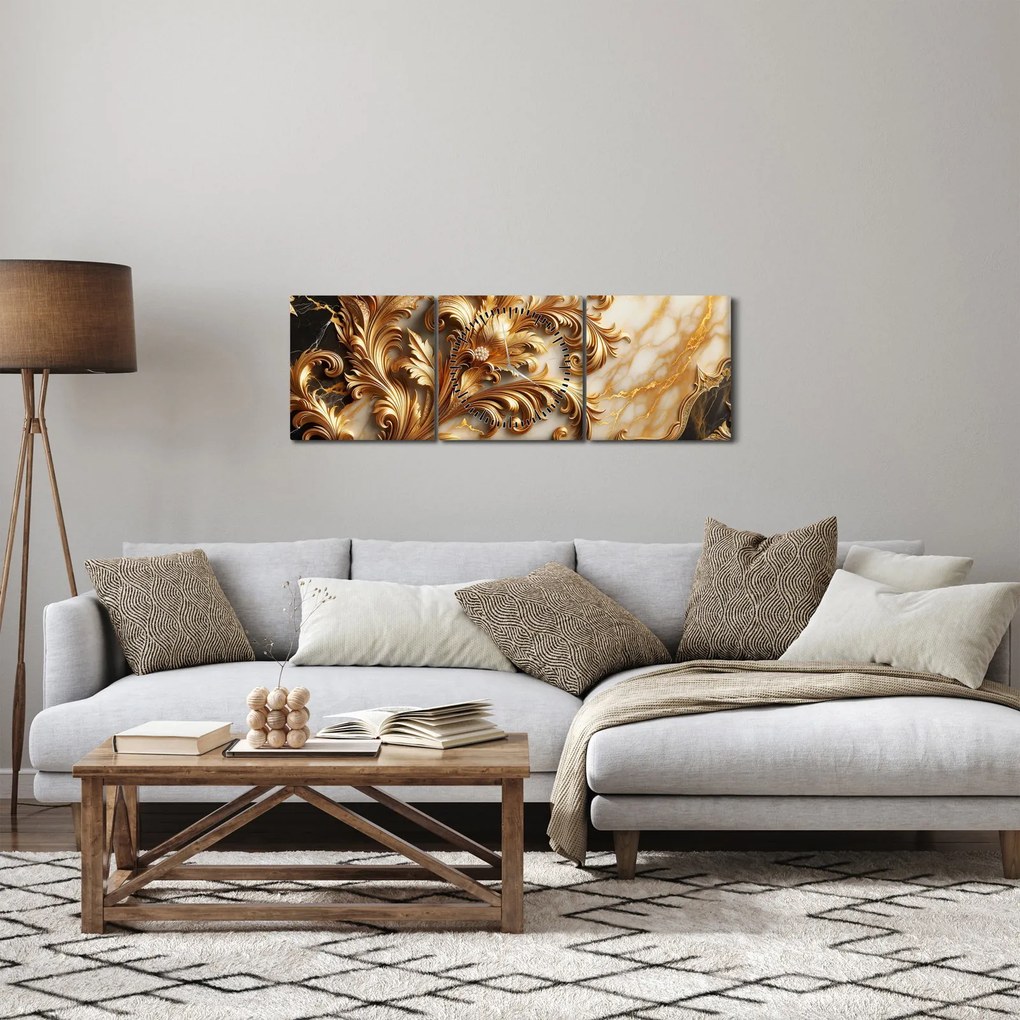 Obraz - Marmur ze złotem (z zegarem) (90x30 cm)