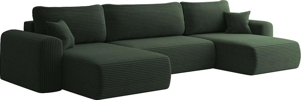 Sofa narożnik CAPRI U z funkcją spania, do salonu, ciemnozielony