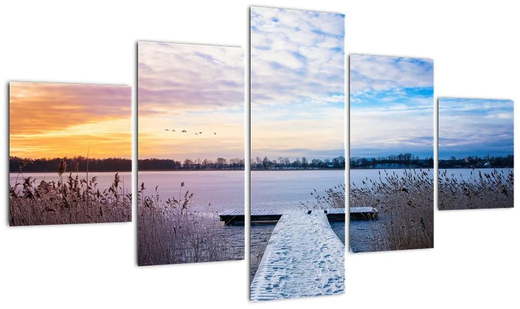 Obraz - Zamarznięte jezioro, Ełk, Mazury, Polska (125x70 cm)
