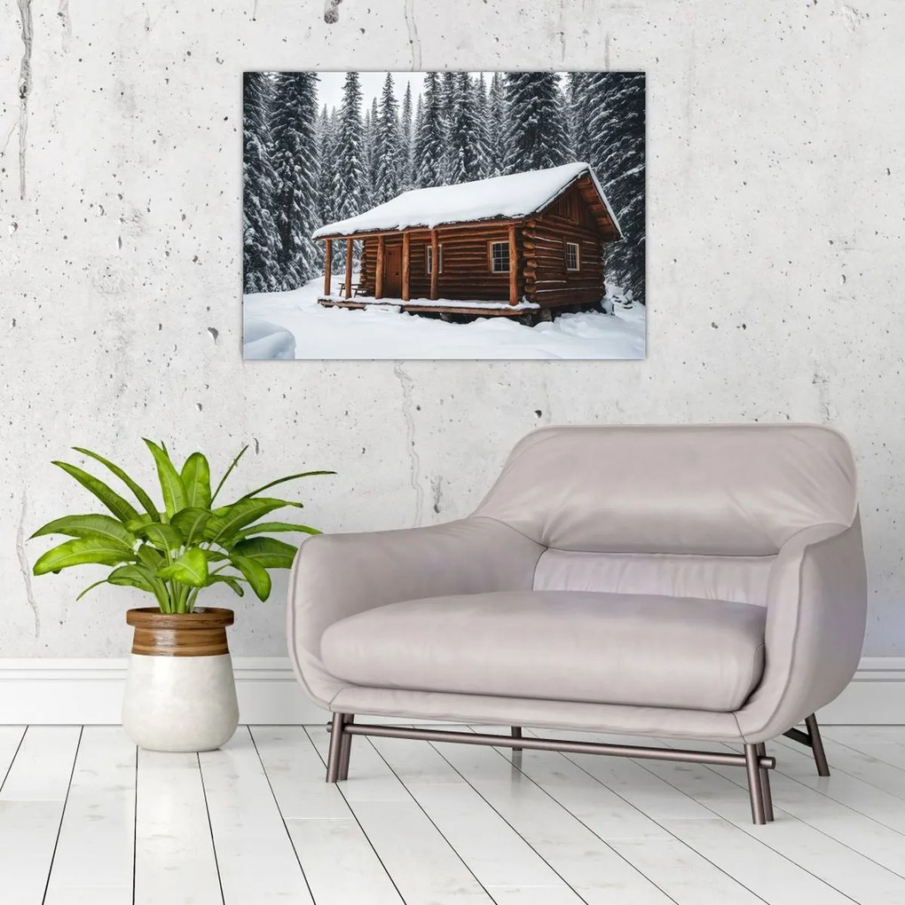 Obraz - Pokryta śniegiem chata (70x50 cm)