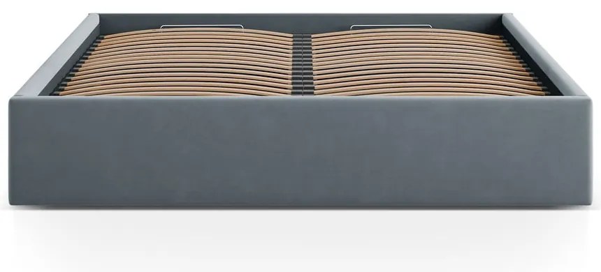 Jasnoniebieskie tapicerowane łóżko dwuosobowe ze schowkiem/bez zagłówka ze stelażem 200x200 cm Susan – Micadoni