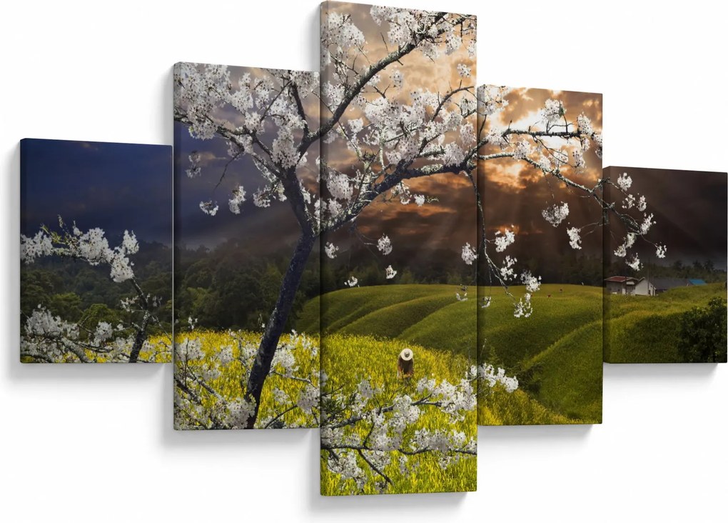 Obraz - Kwitnące drzewo w krajobrazie (125x70 cm)