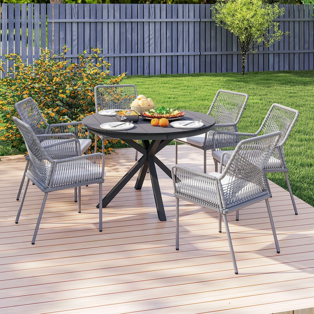 Outsunny Stół Ogrodowy Ø118cm, Odporny na Warunki Atmosferyczne Stół Tarasowy z Aluminium, Stół z Krzyżowymi Nogami i Żebrowanym Blatem, Czarny | Aosom PL