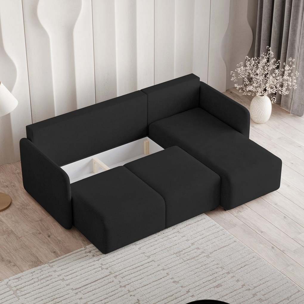Masseno Narożnik SUVINO z funkcją spania i pojemnikiem na pościel Narozniki L, Rozkładana sofa - Czarny, NEVE 100