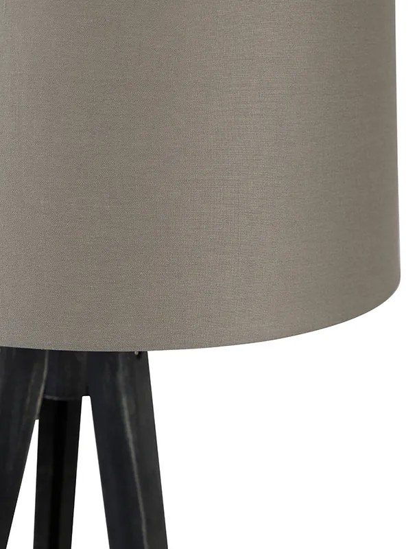 Lampa stojąca na trójnogu czarna z abażurem lnianym w kolorze taupe 45 cm - Tripod Classic klasyczny/Antyczny Oswietlenie wewnetrzne