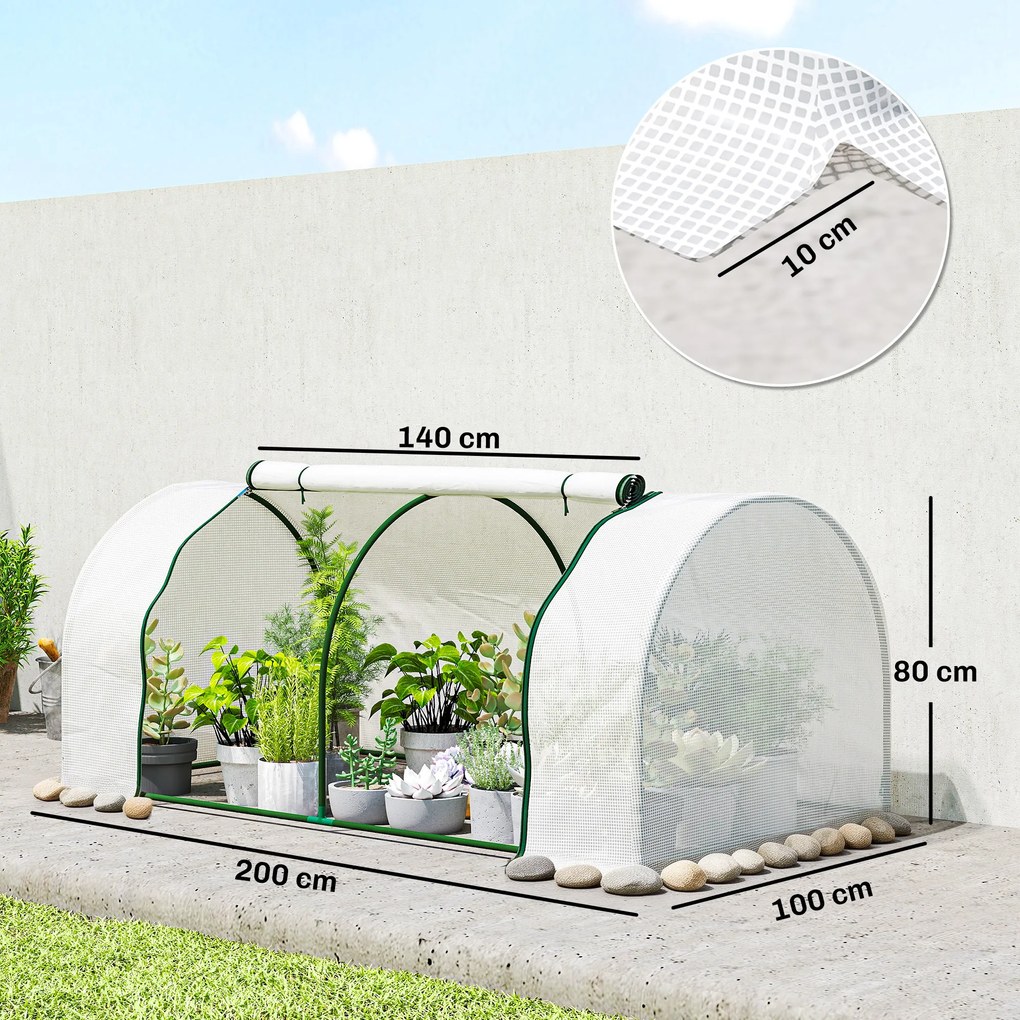 Outsunny Szklarnia z siatką PE, zimowa szklarnia foliowa ze stali, tunel foliowy 200 x 100 x 80 cm biały | Aosom PL