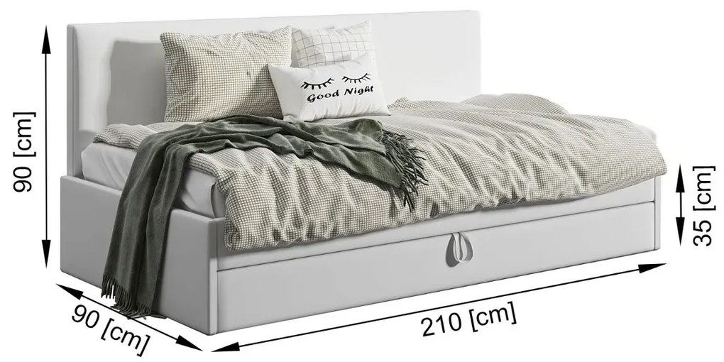 Łóżko młodzieżowe SORA 2 80x200 czarne z tapicerowanym panelem i szufladą MKPOL
