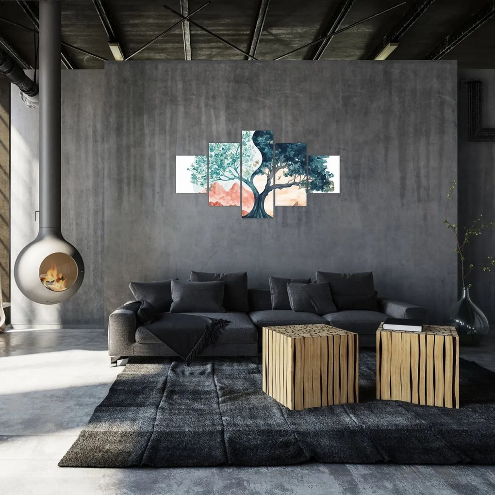 Obraz – Akwarelowe drzewo pełne życia (125x70 cm)
