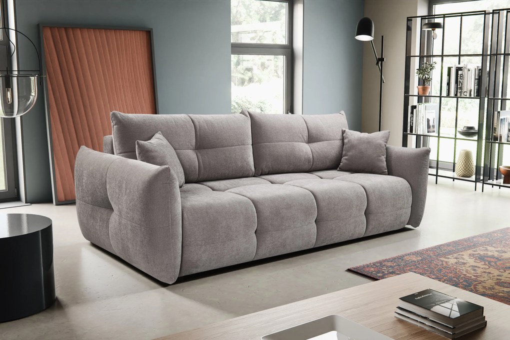 Masseno Sofa MODA z funkcją spania i pojemnikiem na pościel, Rozkładana sofa - Beżowy, WIND 82