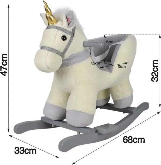 Pluszowy jednorożec na biegunach, 68 x 33 x 47 cm