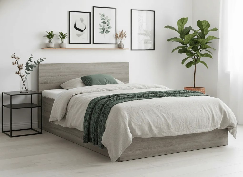 Łóżko SOFIA 120 x 200 cm, dąb truflowy Stelaż: Ze stelażem listwowym rolowanym elastycznym, Materac: Materac Deluxe 10 cm