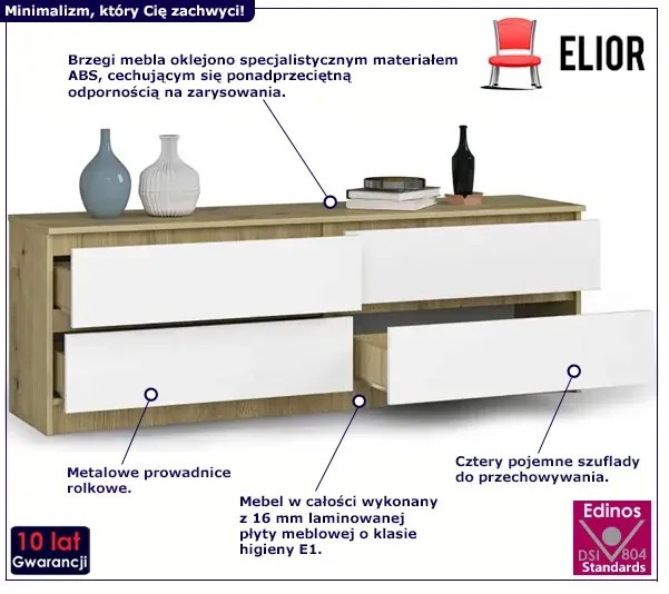 Skandynawska komoda pod telewizor dąb artisan + biały - Daria