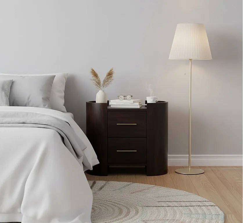 Artisan Furniture Szafka nocna Valencia z dwiema szufladami z litego drewna mango, uchwyty w kształcie litery T, ciemnobrązowa