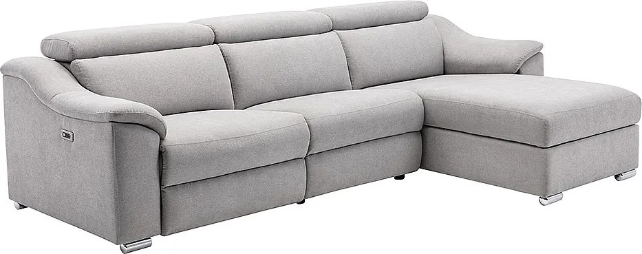 Kanapa narożna PEDRERA z funkcją relax, z tkaniny w kolorze jasnoszarym – prawoskrętna