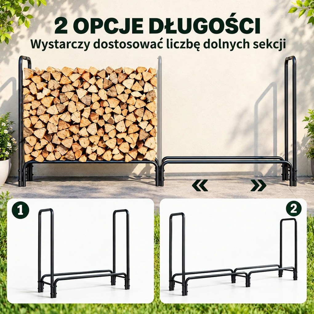 Outsunny Stojak na drewno kominkowe, 0,6 m³, z pokrywą, malowany proszkowo metal, do 200 kg, Czarny/Ciemnozielony