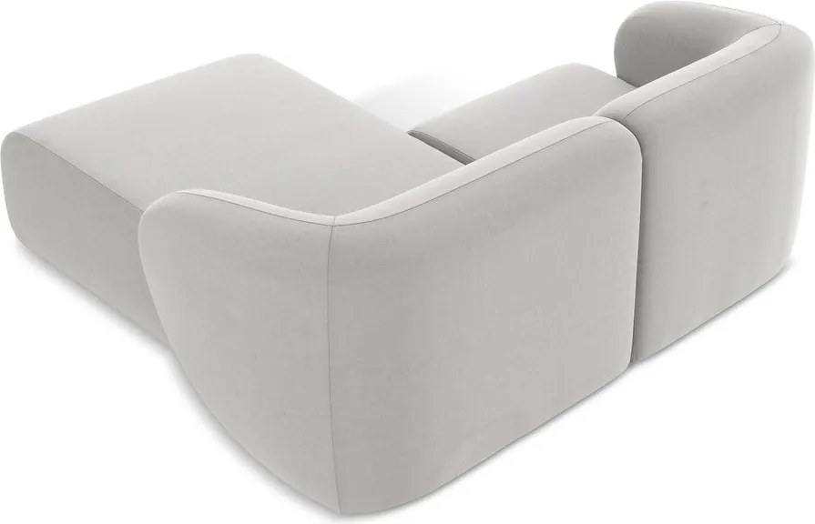 Jasnoszary aksamitny narożnik (prawostronny/z szezlongiem) Lani – Makamii