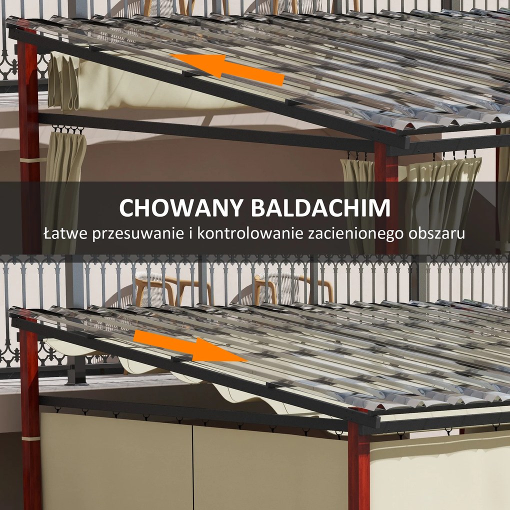 Outsunny Pergola aluminiowa 345 x 300 x 215-255 cm Zdejmowane zasłony Składana Regulowana wysokość Beżowy Aluminium stal | Aosom PL
