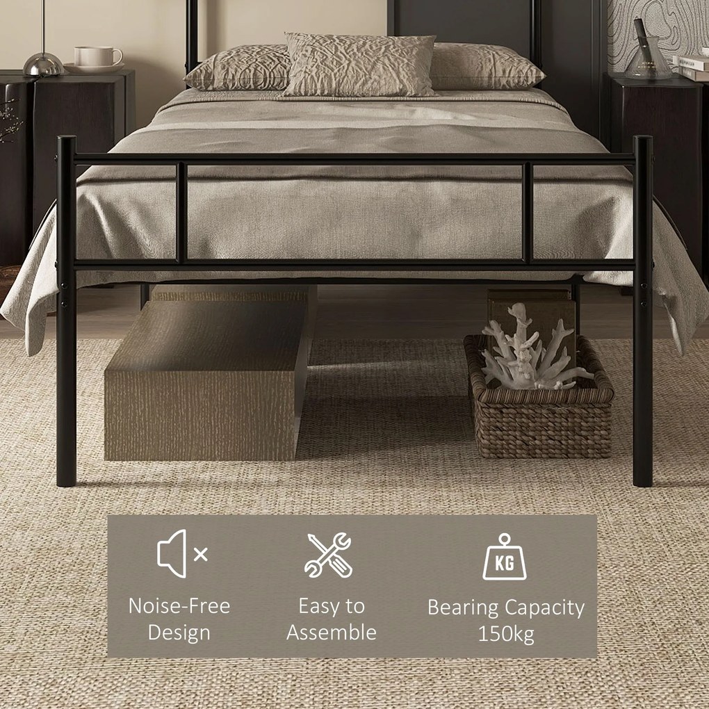 HOMCOM Rama łóżka pojedynczego ze stali z zintegrowanymi listwami, zagłówkiem i podnóżkiem, 90x200cm | Aosom PL