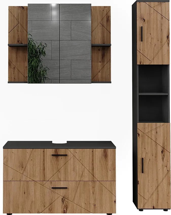 Zestaw mebli łazienkowych antracyt/dąb goldkraft 100.1x41x60.6 irma