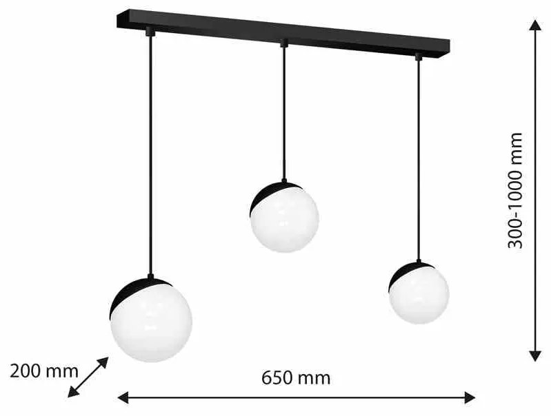 Lampa wisząca, potrójna, czarna, SFERA BLACK 3xE14