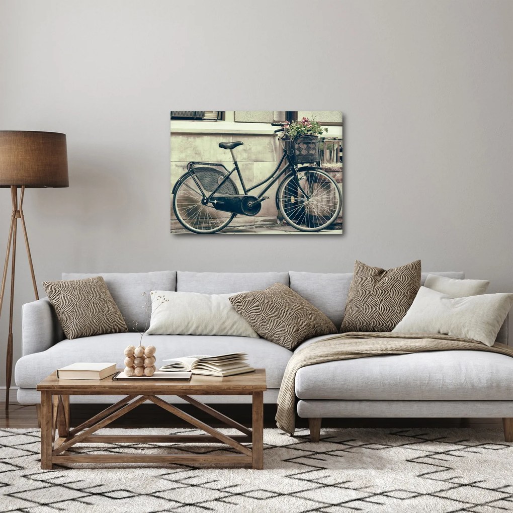 Obraz - Vintage rower z kwiatami (70x50 cm)