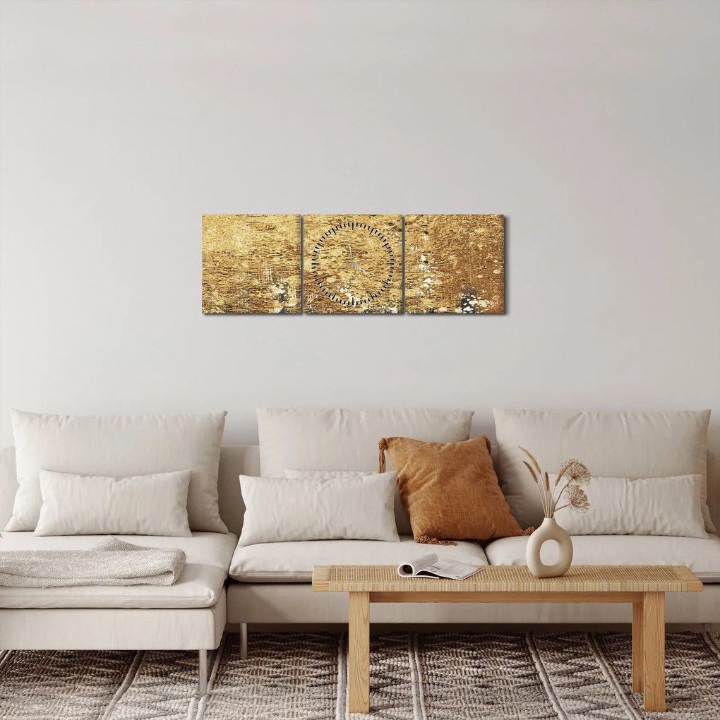 Obraz - Złota struktura N⁰3 (z zegarem) (90x30 cm)