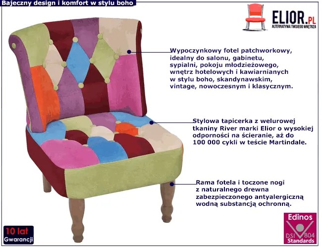 Patchworkowy fotel pikowany F9-S73