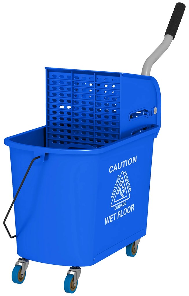 HOMCOM 20L Wiadro do Mopa z Wyciskaczem i Uchwytem, na Kółkach, z Tworzywa, Niebieskie