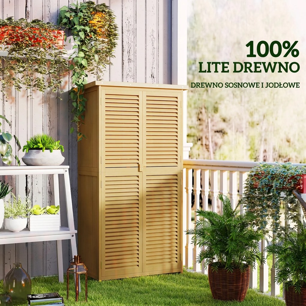 Outsunny Szafka Ogrodowa Wodoodporna, 2 Drzwi z Zamkiem, Drewno Sosnowe, 87D x 46,5S x 160W cm, Jasnożółty