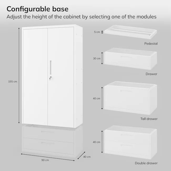 Szafa modułowa metalowa wielofunkcyjna z szufladą biała MEGAN 1850 x 900 x 400 mm