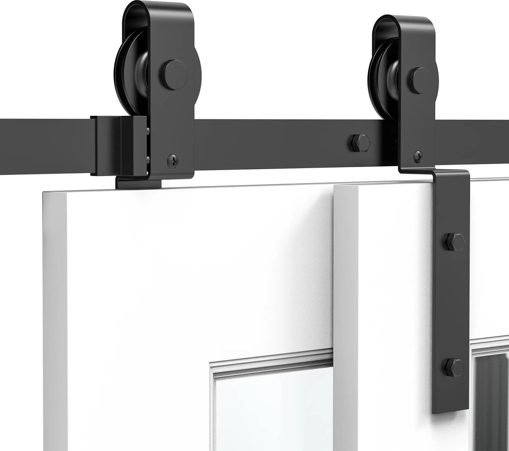 HOMCOM Zestaw do Drzwi Przesuwnych Prowadnica Okucia Czarne Drewniane Drzwi 9 Akcesoriów | Aosom PL
