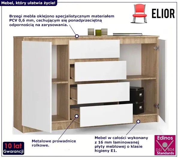 Skandynawska komoda dąb sonoma + biały S7-H46