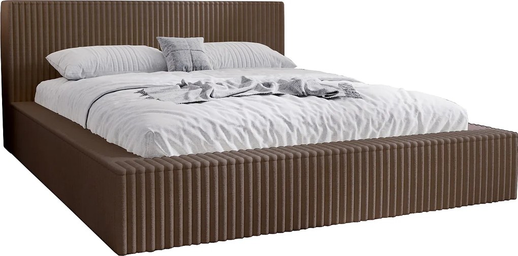 Emporius Buffy łóżko tapicerowane 140x200 - nowoczesne łóżko z pojemnikiem i stelażem, sztruks, brązowy (Vito 45)