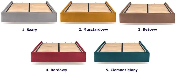 Musztardowy korpus łóżka tapicerowanego welurem R6-P67