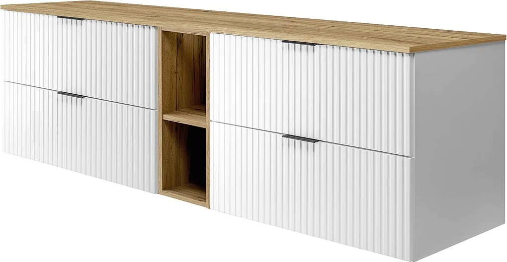 Szafka pod umywalkę, Biały / Dąb Craft + czarny uchwyt, 180 x 57 x 46 cm + Blat