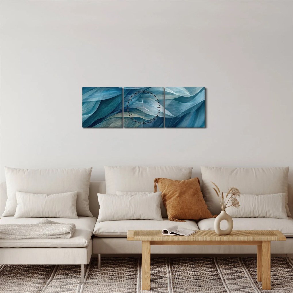 Obraz - Niebieskie i białe fale (z zegarem) (90x30 cm)