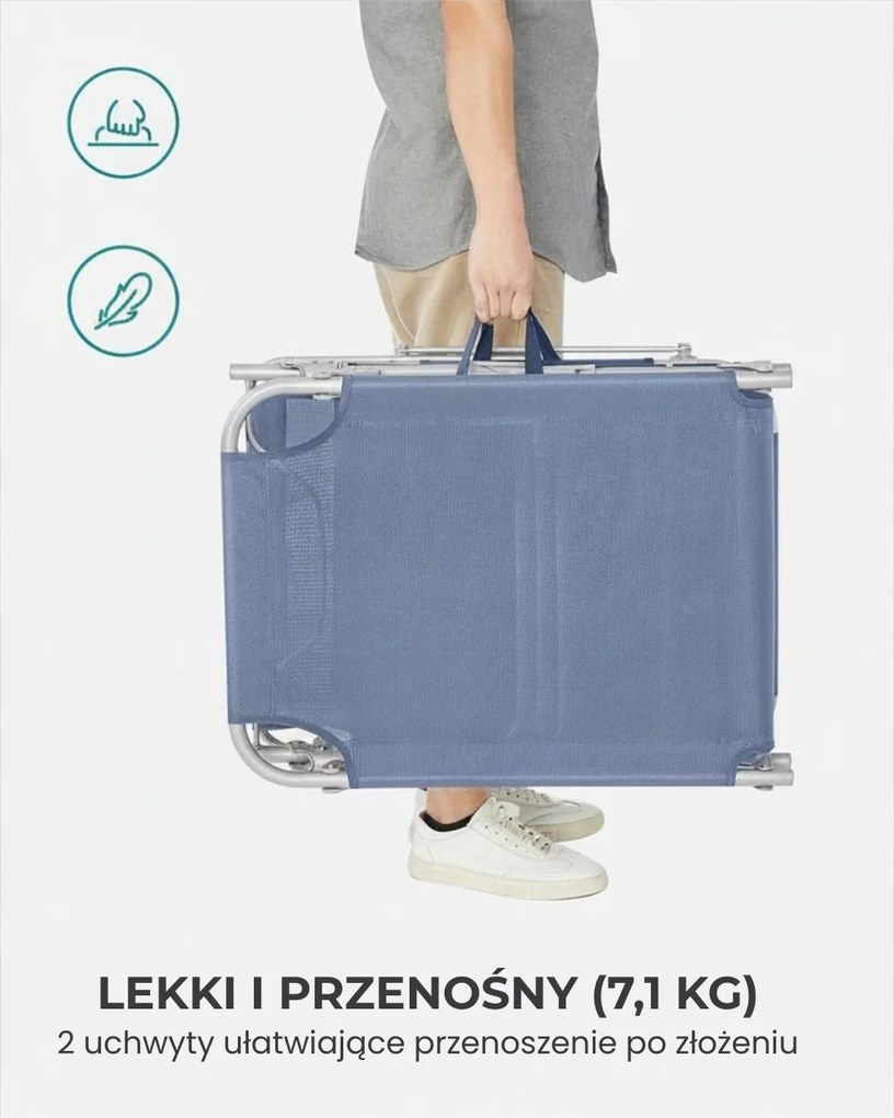 Leżak ogrodowy LAGUNA z regulowanym daszkiem, 193x53x29cm, niebieski SongmicsHome