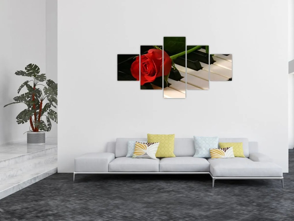 Obraz - Fortepian i róże (125x70 cm)