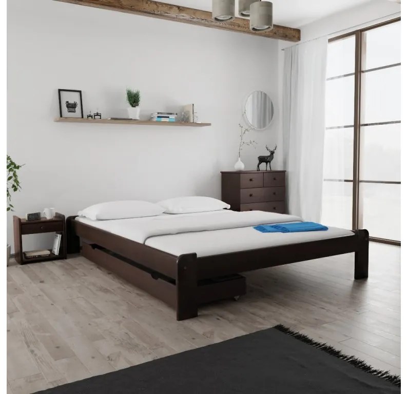 Łóżko ADA 140 x 200 cm, orzech Stelaż: Ze stelażem listwowym rolowanym elastycznym, Materac: Materac Deluxe 10 cm